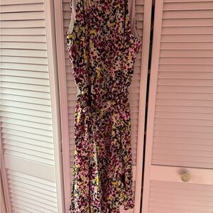 Floral Sleeveless Belted Midi Dress in Multi-Color EASTER DRESS
